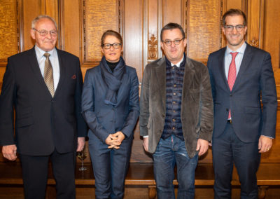 11.01.2019 Empfang Rathaus (v.l.): Willy Bürgin, Sabine Horvat (Standortmarketing Basel), Dr. hc Thomas Straumann, Conradin Cramer.